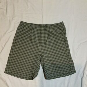 The North Face Green Plaid Hiking Shorts Mens Elastic Waist Mesh Pockets 32